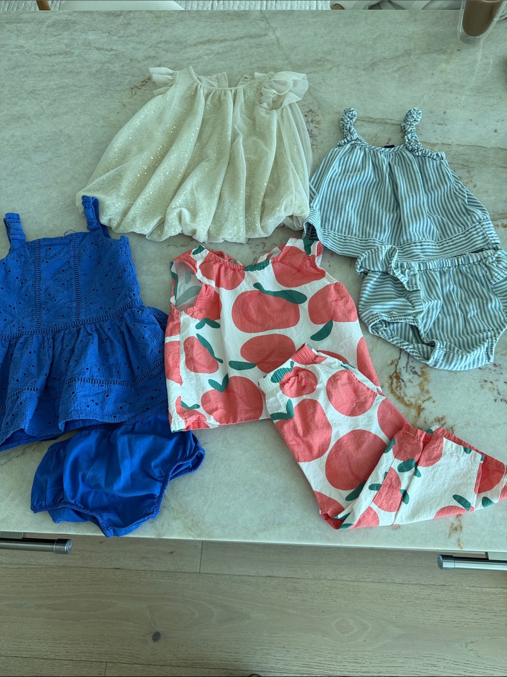 Janie and Jack Peach Print Short Set with Blue & Cream Mix